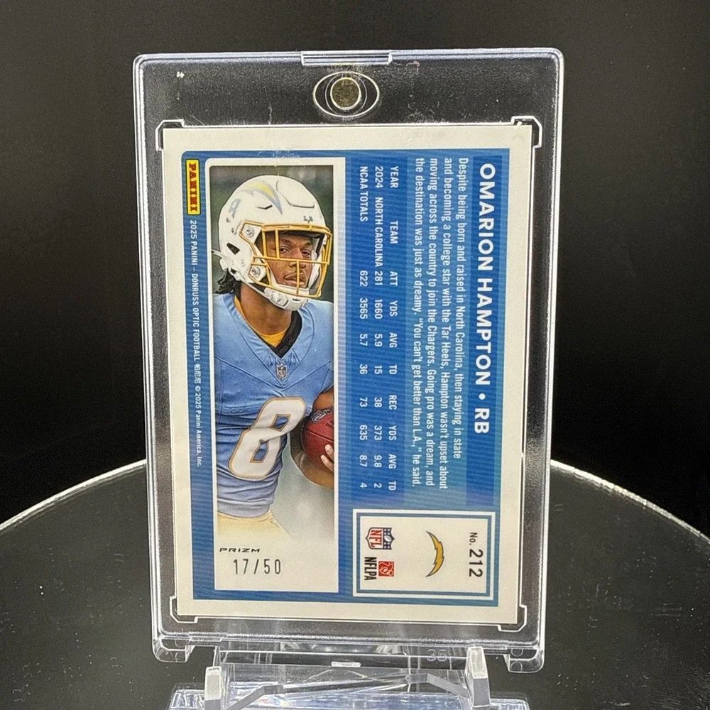 2025 Panini Donruss Optic Omarion Hampton #212 Rated Rookie Green Prizm /50